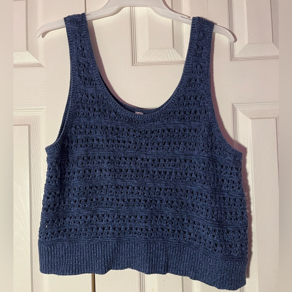 Blue Crochet Knit Tank Top